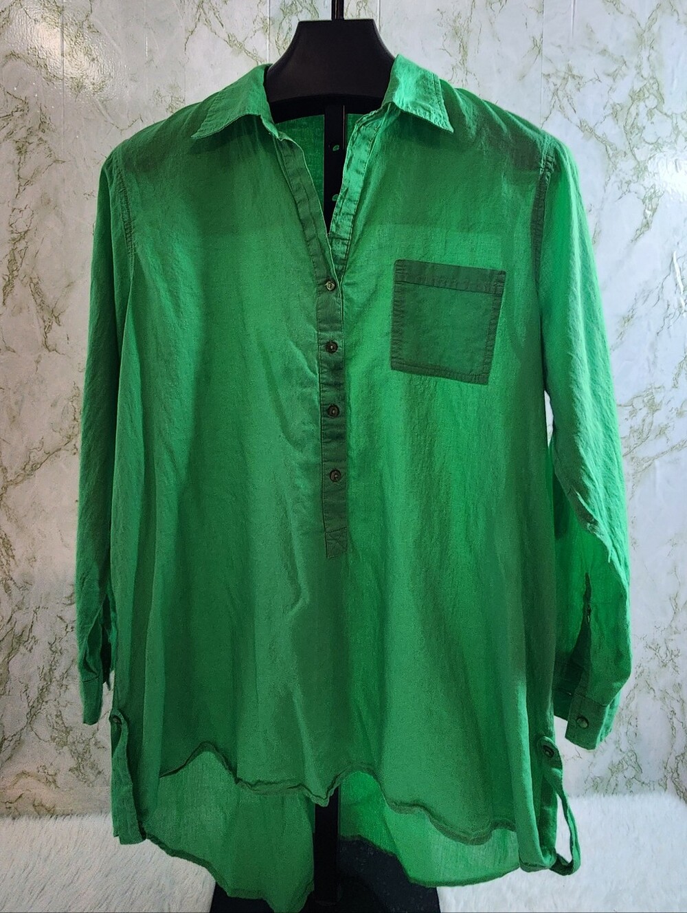True Destinations Green Cotton Long Sleeve Shirt